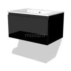 Modulo Badkamermeubel Met Wastafel | 70 Cm Hoogglans Zwart Greeploos Front Keramiek 1 Lade