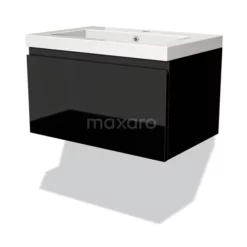 Modulo Badkamermeubel Met Wastafel | 70 Cm Hoogglans Zwart Greeploos Front Mineraalmarmer 1 Lade