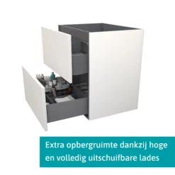Modulo Badkamermeubel Met Wastafel | 70 Cm Mat Wit Lamel Front Keramiek 2 Lades Onder Elkaar -Badkamer Verkoopwinkel modulo badkamermeubel met wastafel 70 cm mat wit lamel front keramiek 2 lades onder elkaar bmw17 01886 1