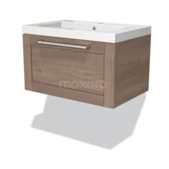 Modulo Badkamermeubel Met Wastafel | 70 Cm Middenbruin Eiken Kader Front Mineraalmarmer 1 Lade