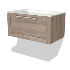 Modulo Badkamermeubel Met Wastafel | 80 Cm Eiken Kader Front Glas 1 Lade