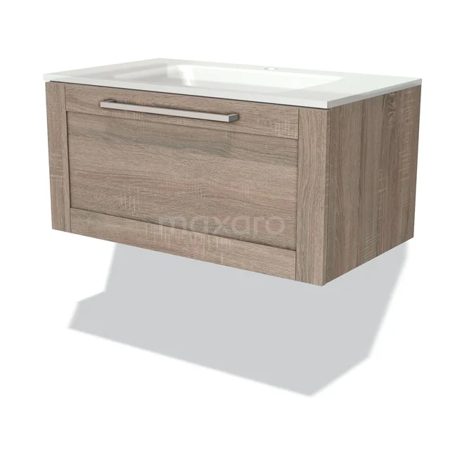 Modulo Badkamermeubel Met Wastafel | 80 Cm Eiken Kader Front Glas 1 Lade 1 Modulo Badkamermeubel Met Wastafel | 80 Cm Eiken Kader Front Glas 1 Lade