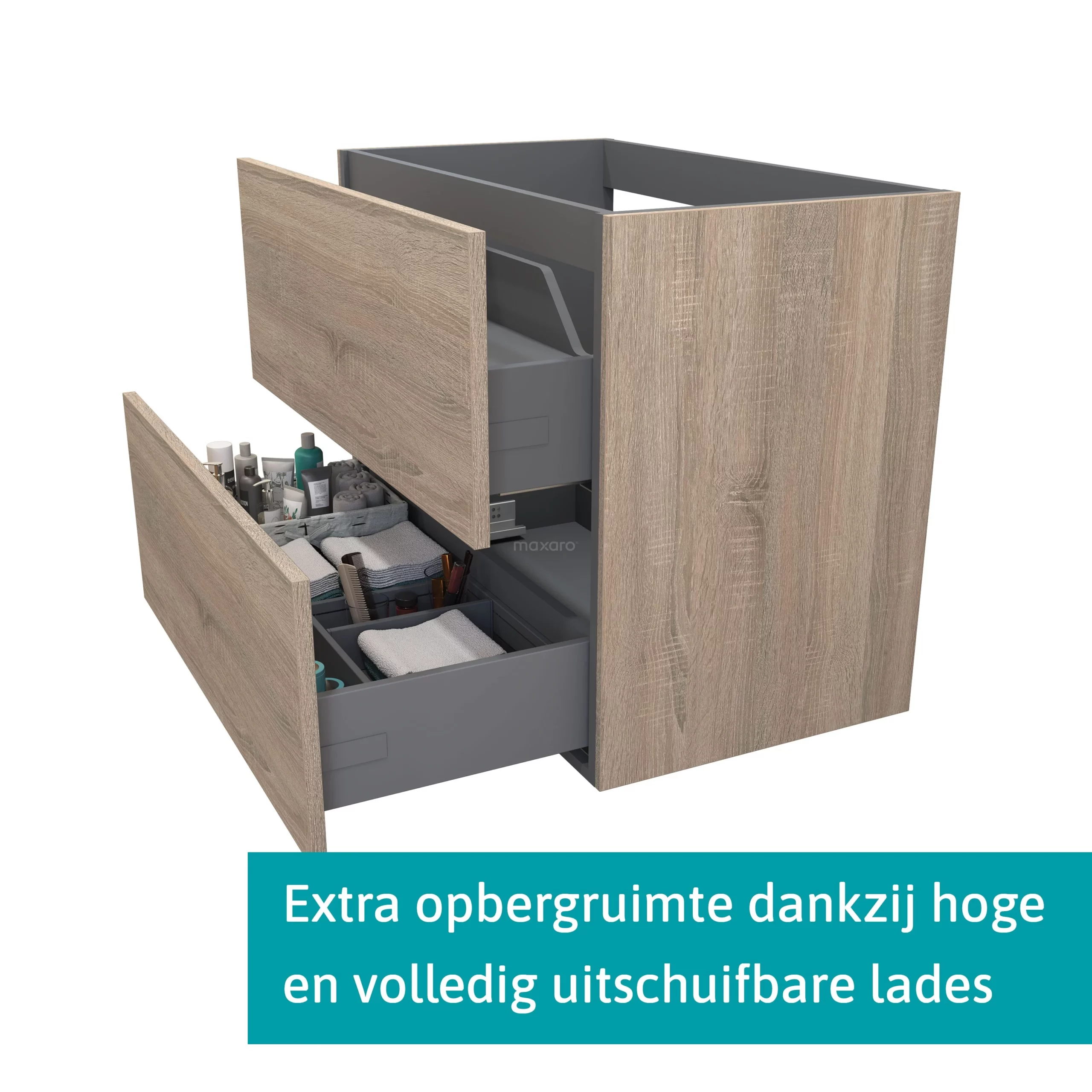 Modulo Badkamermeubel Met Wastafel | 80 Cm Eiken Vlak Front Mineraalmarmer 2 Lades Onder Elkaar 2 Modulo Badkamermeubel Met Wastafel | 80 Cm Eiken Vlak Front Mineraalmarmer 2 Lades Onder Elkaar - Afbeelding 2