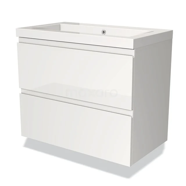 Modulo Badkamermeubel Met Wastafel | 80 Cm Hoogglans Wit Greeploos Front Mineraalmarmer 2 Lades Onder Elkaar 1 Modulo Badkamermeubel Met Wastafel | 80 Cm Hoogglans Wit Greeploos Front Mineraalmarmer 2 Lades Onder Elkaar