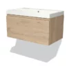 Modulo Badkamermeubel Met Wastafel | 80 Cm Lichtbruin Eiken Greeploos Front Keramiek 1 Lade