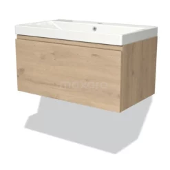Modulo Badkamermeubel Met Wastafel | 80 Cm Lichtbruin Eiken Greeploos Front Keramiek 1 Lade