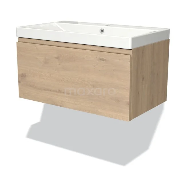 Modulo Badkamermeubel Met Wastafel | 80 Cm Lichtbruin Eiken Greeploos Front Keramiek 1 Lade 1 Modulo Badkamermeubel Met Wastafel | 80 Cm Lichtbruin Eiken Greeploos Front Keramiek 1 Lade