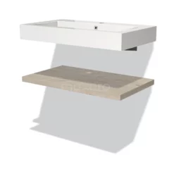 Modulo Badkamermeubel Met Wastafel | 80 Cm Lichtgrijs Eiken Front Mineraalmarmer Wastafel Met Blad