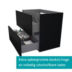 Modulo Badkamermeubel Met Wastafel | 80 Cm Mat Zwart Lamel Front Quartz 2 Lades Onder Elkaar -Badkamer Verkoopwinkel modulo badkamermeubel met wastafel 80 cm mat zwart lamel front quartz 2 lades onder elkaar bmw17 03787 1