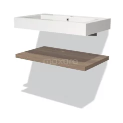 Modulo Badkamermeubel Met Wastafel | 80 Cm Middenbruin Eiken Front Mineraalmarmer Wastafel Met Blad