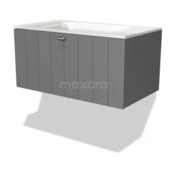 Modulo Badkamermeubel Met Wastafel | 80 Cm Middengrijs Lamel Front Glas 1 Lade