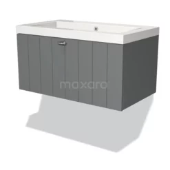 Modulo Badkamermeubel Met Wastafel | 80 Cm Middengrijs Lamel Front Mineraalmarmer 1 Lade