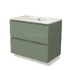 Modulo Badkamermeubel Met Wastafel | 80 Cm Saliegroen Greeploos Front Keramiek 2 Lades Onder Elkaar