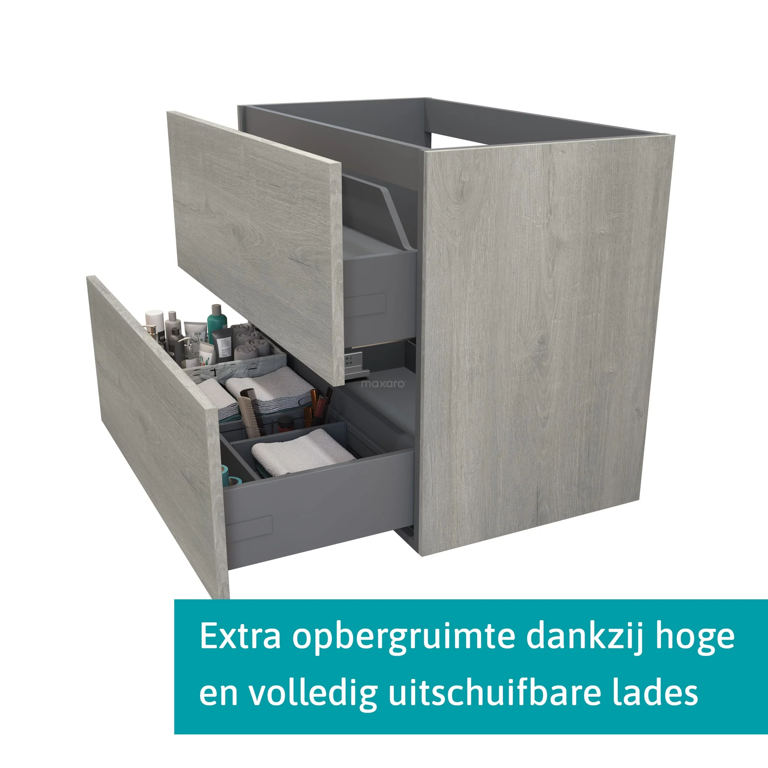 Modulo Badkamermeubel Met Wastafel | 90 Cm Grijs Eiken Vlak Front Keramiek 2 Lades Onder Elkaar 2 Modulo Badkamermeubel Met Wastafel | 90 Cm Grijs Eiken Vlak Front Keramiek 2 Lades Onder Elkaar - Afbeelding 2