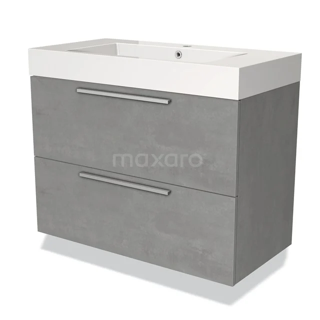 Modulo Badkamermeubel Met Wastafel | 90 Cm Lichtgrijs Beton Vlak Front Mineraalmarmer 2 Lades Onder Elkaar 1 Modulo Badkamermeubel Met Wastafel | 90 Cm Lichtgrijs Beton Vlak Front Mineraalmarmer 2 Lades Onder Elkaar