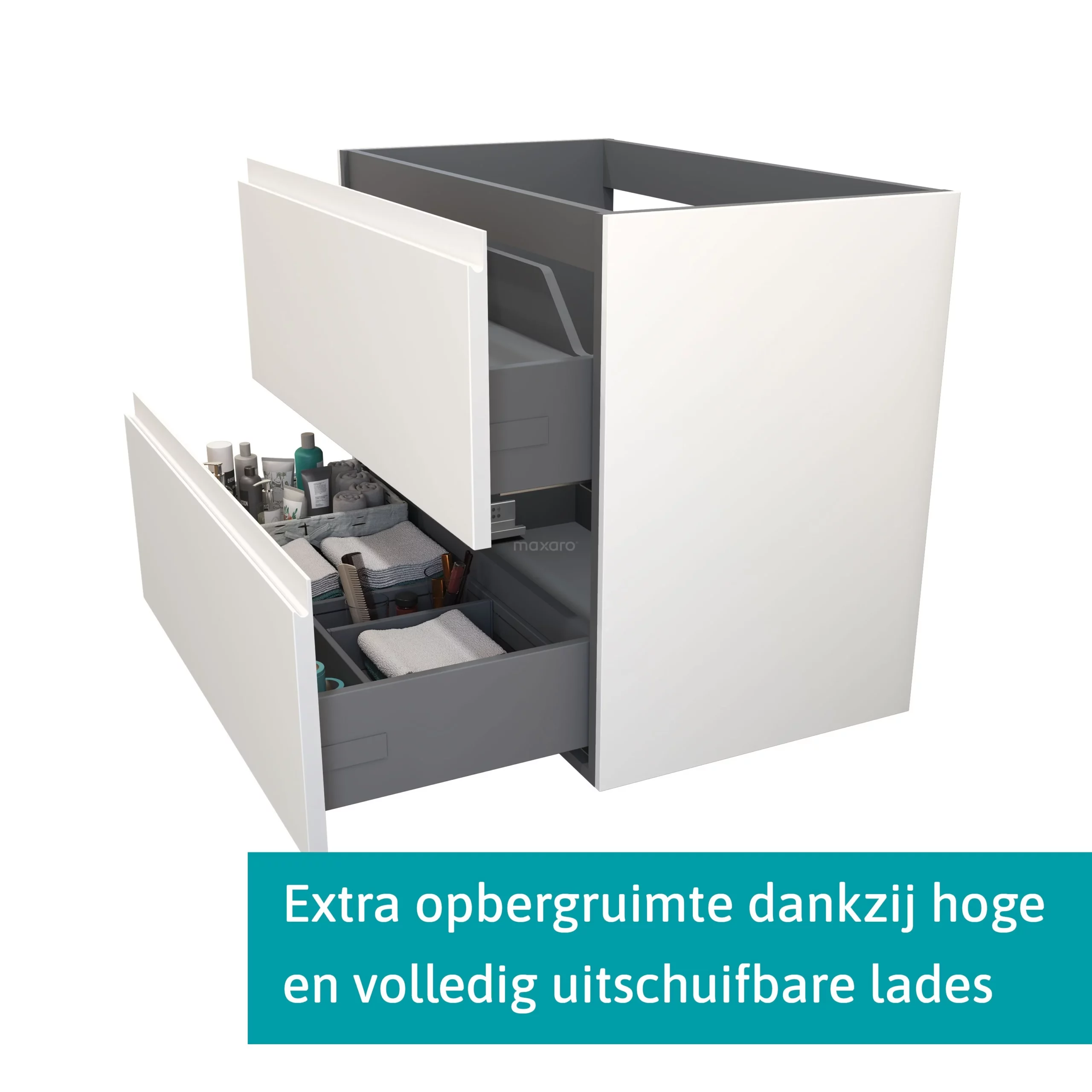 Modulo Badkamermeubel Met Wastafel | 90 Cm Mat Wit Greeploos Front Keramiek 2 Lades Onder Elkaar 2 Modulo Badkamermeubel Met Wastafel | 90 Cm Mat Wit Greeploos Front Keramiek 2 Lades Onder Elkaar - Afbeelding 2
