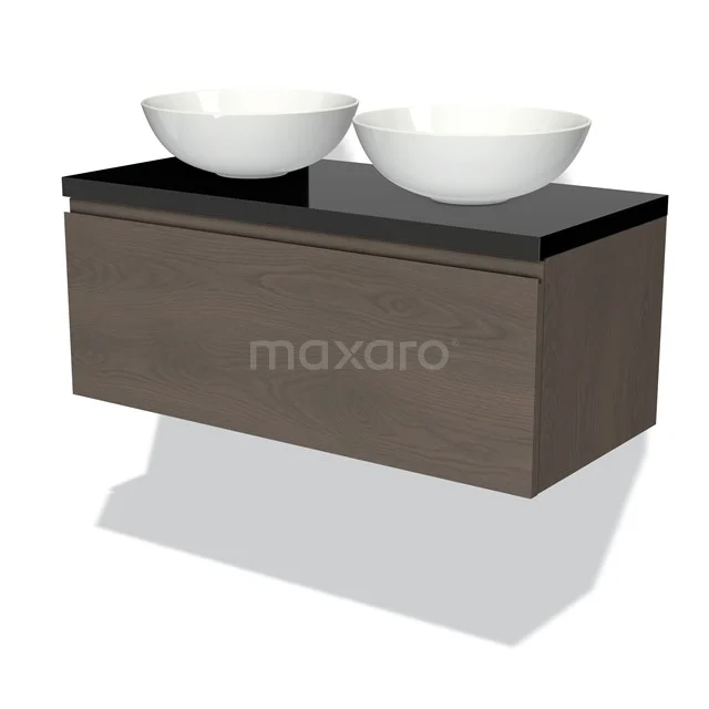 Modulo Plato Badkamermeubel Voor Waskom | 100 Cm Donkerbruin Eiken Greeploos Front Hoogglans Zwart Blad 1 Lade 1 Modulo Plato Badkamermeubel Voor Waskom | 100 Cm Donkerbruin Eiken Greeploos Front Hoogglans Zwart Blad 1 Lade