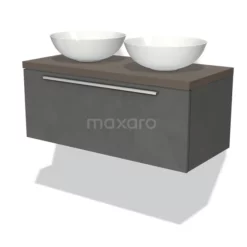 Badkamer Verkoopwinkel 23 Modulo Plato Badkamermeubel Voor Waskom | 100 Cm Donkergrijs Beton Vlak Front Donkerbruin Eiken Blad 1 Lade