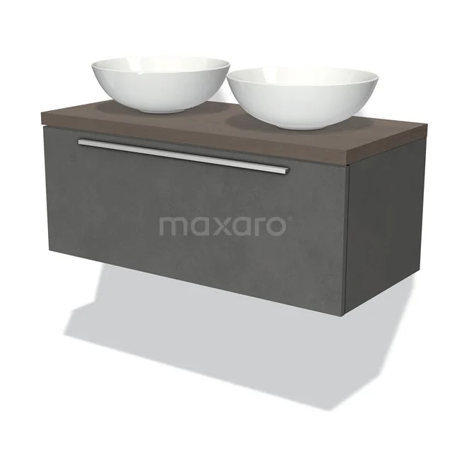 Modulo Plato Badkamermeubel Voor Waskom | 100 Cm Donkergrijs Beton Vlak Front Donkerbruin Eiken Blad 1 Lade 1 Modulo Plato Badkamermeubel Voor Waskom | 100 Cm Donkergrijs Beton Vlak Front Donkerbruin Eiken Blad 1 Lade