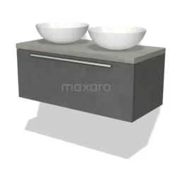 Modulo Plato Badkamermeubel Voor Waskom | 100 Cm Donkergrijs Beton Vlak Front Grijs Eiken Blad 1 Lade