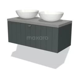 Modulo Plato Badkamermeubel Voor Waskom | 100 Cm Donkergrijs Lamel Front Lichtgrijs Beton Blad 1 Lade