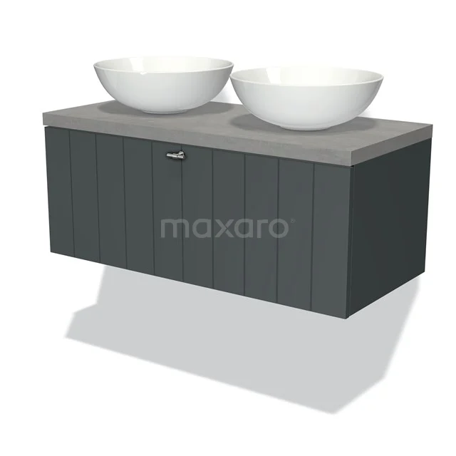 Modulo Plato Badkamermeubel Voor Waskom | 100 Cm Donkergrijs Lamel Front Lichtgrijs Beton Blad 1 Lade 1 Modulo Plato Badkamermeubel Voor Waskom | 100 Cm Donkergrijs Lamel Front Lichtgrijs Beton Blad 1 Lade