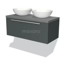 Modulo Plato Badkamermeubel Voor Waskom | 100 Cm Donkergrijs Vlak Front Middengrijs Blad 1 Lade