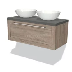 Modulo Plato Badkamermeubel Voor Waskom | 100 Cm Eiken Kader Front Donkergrijs Beton Blad 1 Lade