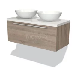 Modulo Plato Badkamermeubel Voor Waskom | 100 Cm Eiken Vlak Front Hoogglans Wit Blad 1 Lade