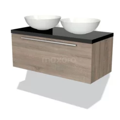 Modulo Plato Badkamermeubel Voor Waskom | 100 Cm Eiken Vlak Front Hoogglans Zwart Blad 1 Lade