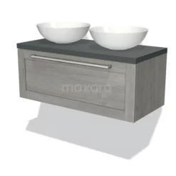 Modulo Plato Badkamermeubel Voor Waskom | 100 Cm Grijs Eiken Kader Front Donkergrijs Blad 1 Lade