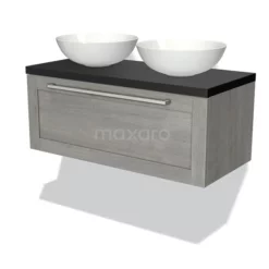 Modulo Plato Badkamermeubel Voor Waskom | 100 Cm Grijs Eiken Kader Front Mat Zwart Blad 1 Lade