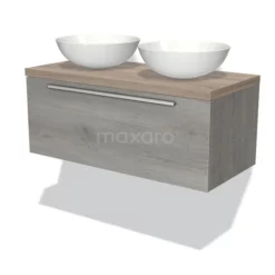 Modulo Plato Badkamermeubel Voor Waskom | 100 Cm Grijs Eiken Vlak Front Eiken Blad 1 Lade