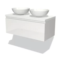 Modulo Plato Badkamermeubel Voor Waskom | 100 Cm Hoogglans Wit Greeploos Front Mat Wit Blad 1 Lade