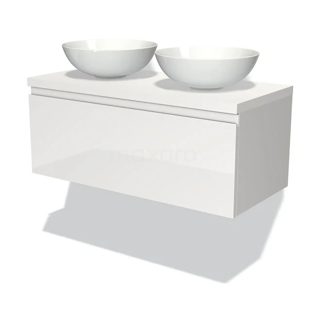 Modulo Plato Badkamermeubel Voor Waskom | 100 Cm Hoogglans Wit Greeploos Front Mat Wit Blad 1 Lade 1 Modulo Plato Badkamermeubel Voor Waskom | 100 Cm Hoogglans Wit Greeploos Front Mat Wit Blad 1 Lade