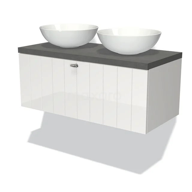 Modulo Plato Badkamermeubel Voor Waskom | 100 Cm Hoogglans Wit Lamel Front Donkergrijs Beton Blad 1 Lade 1 Modulo Plato Badkamermeubel Voor Waskom | 100 Cm Hoogglans Wit Lamel Front Donkergrijs Beton Blad 1 Lade