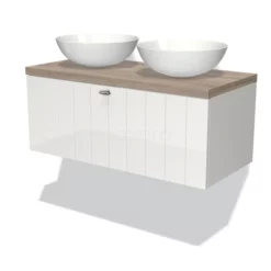 Modulo Plato Badkamermeubel Voor Waskom | 100 Cm Hoogglans Wit Lamel Front Eiken Blad 1 Lade