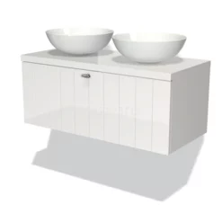 Modulo Plato Badkamermeubel Voor Waskom | 100 Cm Hoogglans Wit Lamel Front Hoogglans Wit Blad 1 Lade