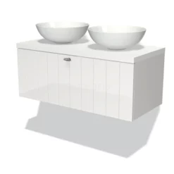 Modulo Plato Badkamermeubel Voor Waskom | 100 Cm Hoogglans Wit Lamel Front Mat Wit Blad 1 Lade