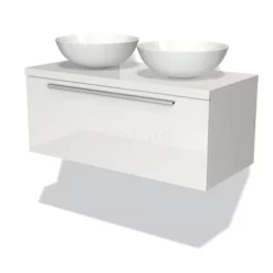 Modulo Plato Badkamermeubel Voor Waskom | 100 Cm Hoogglans Wit Vlak Front Hoogglans Wit Blad 1 Lade
