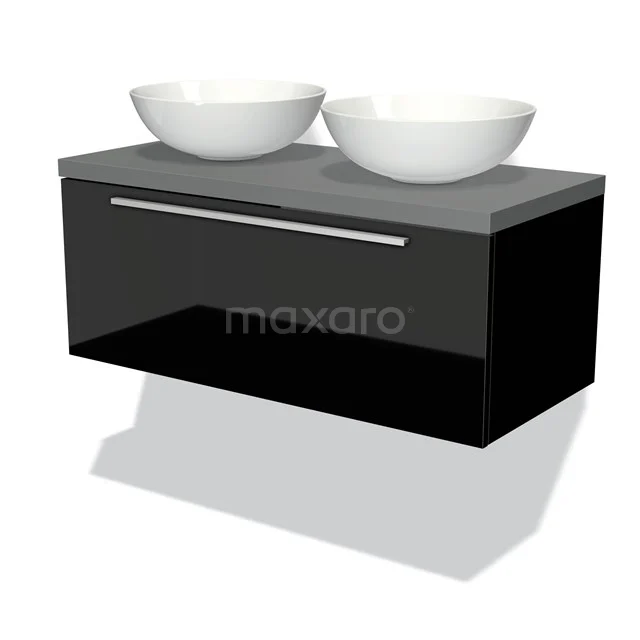 Modulo Plato Badkamermeubel Voor Waskom | 100 Cm Hoogglans Zwart Vlak Front Middengrijs Blad 1 Lade 1 Modulo Plato Badkamermeubel Voor Waskom | 100 Cm Hoogglans Zwart Vlak Front Middengrijs Blad 1 Lade