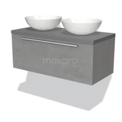 Modulo Plato Badkamermeubel Voor Waskom | 100 Cm Lichtgrijs Beton Vlak Front Middengrijs Blad 1 Lade