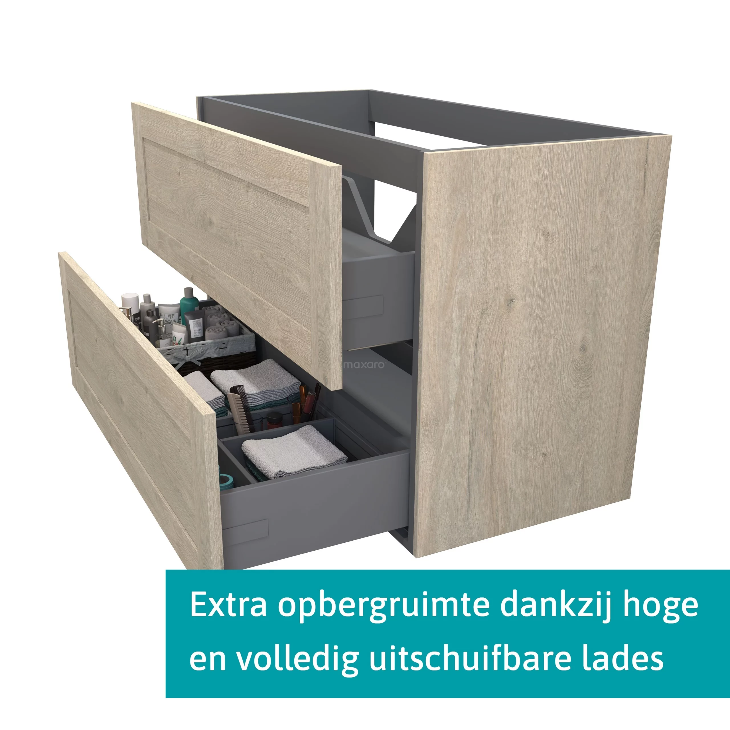 Modulo Plato Badkamermeubel Voor Waskom | 100 Cm Lichtgrijs Eiken Kader Front Lichtgrijs Eiken Blad 2 Lades Onder Elkaar 2 Modulo Plato Badkamermeubel Voor Waskom | 100 Cm Lichtgrijs Eiken Kader Front Lichtgrijs Eiken Blad 2 Lades Onder Elkaar - Afbeelding 2