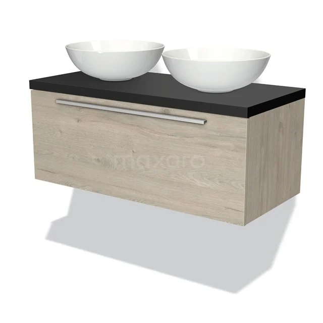 Modulo Plato Badkamermeubel Voor Waskom | 100 Cm Lichtgrijs Eiken Vlak Front Mat Zwart Blad 1 Lade 1 Modulo Plato Badkamermeubel Voor Waskom | 100 Cm Lichtgrijs Eiken Vlak Front Mat Zwart Blad 1 Lade