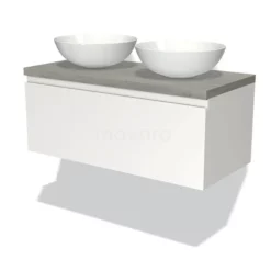 Modulo Plato Badkamermeubel Voor Waskom | 100 Cm Mat Wit Greeploos Front Grijs Eiken Blad 1 Lade