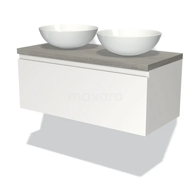 Modulo Plato Badkamermeubel Voor Waskom | 100 Cm Mat Wit Greeploos Front Grijs Eiken Blad 1 Lade 1 Modulo Plato Badkamermeubel Voor Waskom | 100 Cm Mat Wit Greeploos Front Grijs Eiken Blad 1 Lade