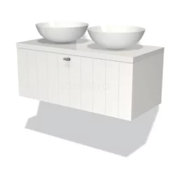 Badkamer Verkoopwinkel 25 Modulo Plato Badkamermeubel Voor Waskom | 100 Cm Mat Wit Lamel Front Hoogglans Wit Blad 1 Lade