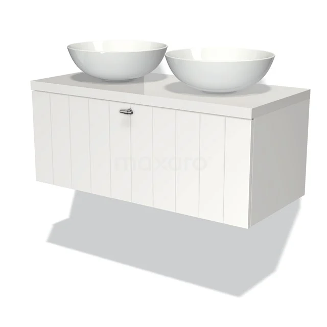 Modulo Plato Badkamermeubel Voor Waskom | 100 Cm Mat Wit Lamel Front Hoogglans Wit Blad 1 Lade 1 Modulo Plato Badkamermeubel Voor Waskom | 100 Cm Mat Wit Lamel Front Hoogglans Wit Blad 1 Lade