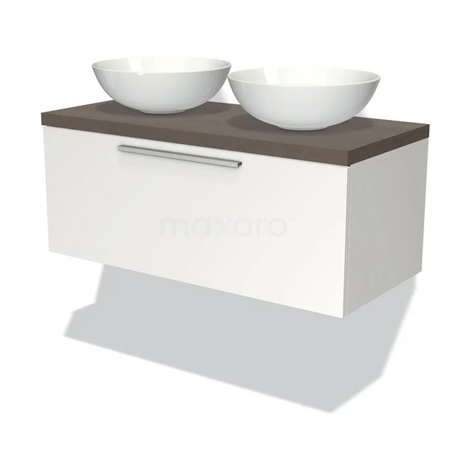 Modulo Plato Badkamermeubel Voor Waskom | 100 Cm Mat Wit Vlak Front Donkerbruin Eiken Blad 1 Lade 1 Modulo Plato Badkamermeubel Voor Waskom | 100 Cm Mat Wit Vlak Front Donkerbruin Eiken Blad 1 Lade