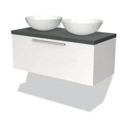 Modulo Plato Badkamermeubel Voor Waskom | 100 Cm Mat Wit Vlak Front Donkergrijs Blad 1 Lade